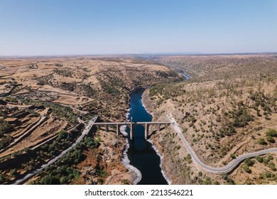 Aerial View Of Alcántara Roman Bridge.