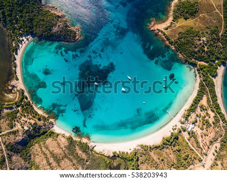 Aerial  view  of Rondinara beach in Corsica Island in France