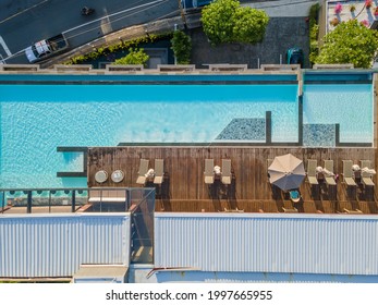 Aerial View Of Roof Top Swimming Pool In Luxury Hotel, Amazing Rooftop Infinity Pool