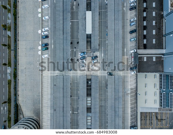 Aerial view of rooftop car\
park