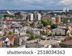 Aerial view rooftops downtown Dutch medieval city Groningen