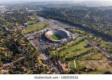 Aerial View Of Rose Bowl Stadium And Arroyo Seco Parks Near Los Angeles On April 12, 2017 In Pasadena, California, USA.