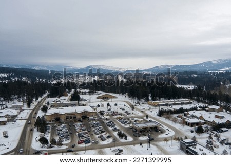 Aerial view of Roslyn, Washington and the surrounding landscape in December 2022