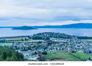 Aerial View Of Rotorua City In The Dusk