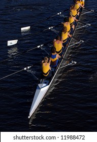 An Aerial View Of A Rowing Crew In Action.