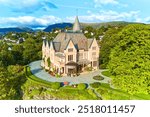 Aerial view of royal castle Gamlehaugen in Bergen, Norway