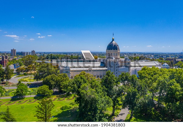 Aerial view of Royal Exhibition Building in\
Melbourne, Australia