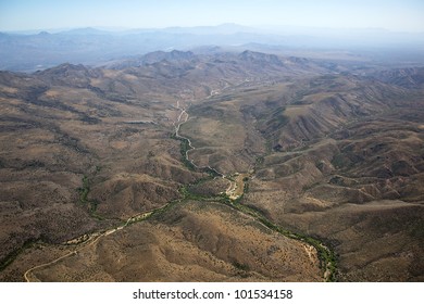 Aerial View Of Rugged Arizona Terrain From High Above