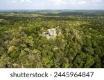 An aerial view of the ruins of the ancient Mayan temple of La Danta at the ancient Mayan archaeological site of El Mirador.