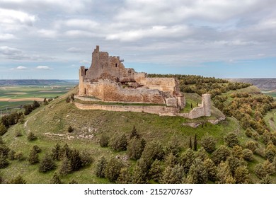 Aerial View Of The Ruins Of An Ancient Medieval Castle In Castrojeriz, Burgos, Spain.