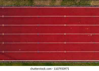 Aerial View Of A Running Track Seen From Above Looking Down.