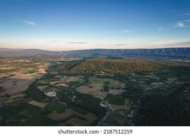 Aerial View Of Rural Farm Landscapes Of An Idyllic Town