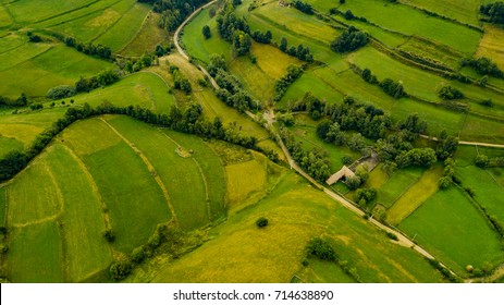 Aerial View Of Rural Land In Carphatian Mountains