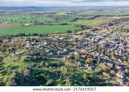 Aerial view of rural township of Cowra in the central west of NSW Australia. This town is surrounded with prime agricultural land.
