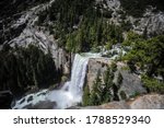 An aerial view of the rushing Vernal Falls in Yosemite National Park. 