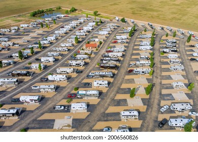 Aerial View Of RV Parking Camping Park Resort With Travel Clubhouse