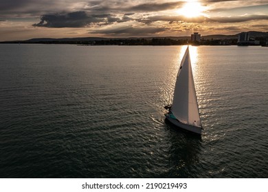 Aerial View From Sailboat In Lake Balaton At Sunset