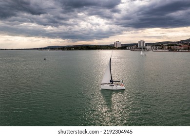 Aerial View From Sailboat In Lake Balaton At Sunset