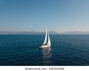 Aerial View Of Sailing In The Open Sea In Turkey