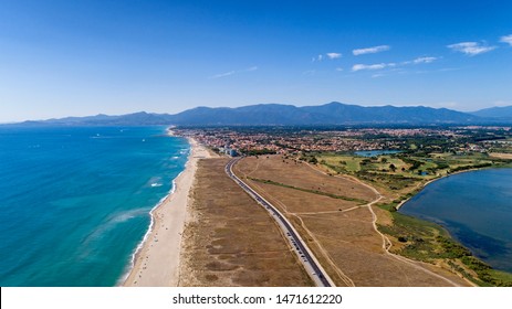 Aerial View Of Saint Cyprien Beach In The Pyrenees Orientales