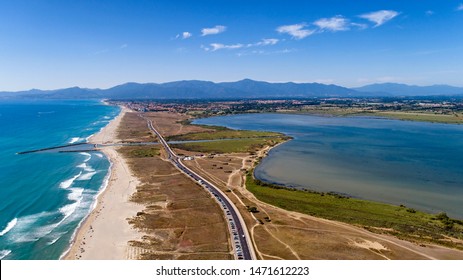 Aerial View Of Saint Cyprien Beach In The Pyrenees Orientales