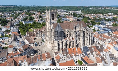 Aerial view of the Saint Etienne cathedral of Meaux, a roman catholic church in the department of Seine et Marne near Paris, France