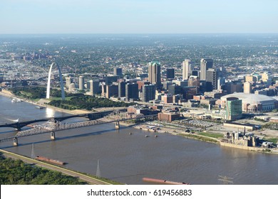 Aerial View Of Saint Louis Missouri, USA Showing The Arch And Downtown