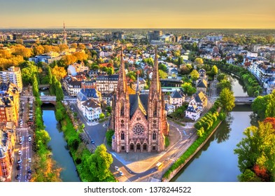 Aerial view of the Saint Paul Church in Strasbourg - Alsace, France - Shutterstock ID 1378244522