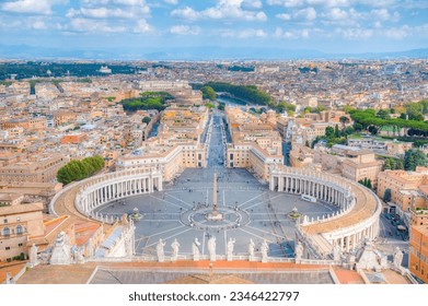 Aerial view of Saint Peter square in Vatican.