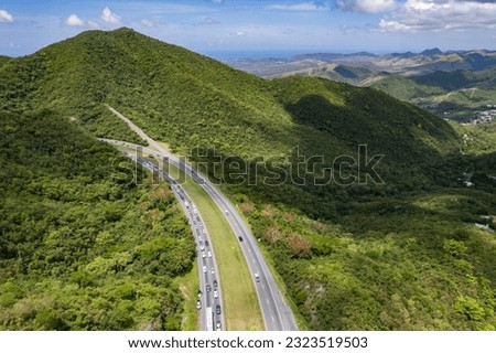 Aerial view of Salinas, Puerto Rico Highway 52 on a beautiful summer day.