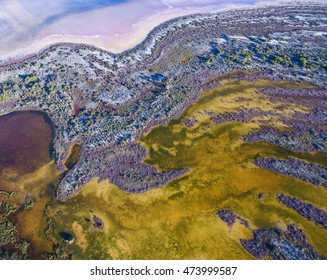 Aerial View Of Salt Marsh At Pink Lake Inlet Near Hutt Lagoon Western Australia