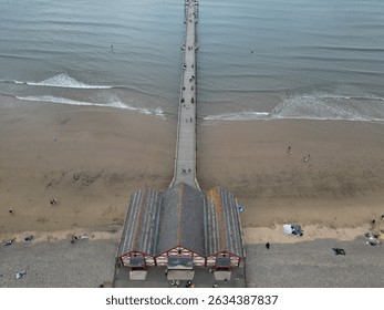 aerial view of Saltburn by the Sea victorian pier, North Yorkshire Holiday resort 
