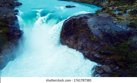 Aerial View To The Salto Grande Waterfall On The Paine River In The Torres Del Paine National Park, Patagonia, Chile