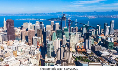 Aerial view of San Francisco downtown and bay.