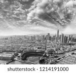 Aerial view of San Francisco skyline on a beautiful sunny summer day.