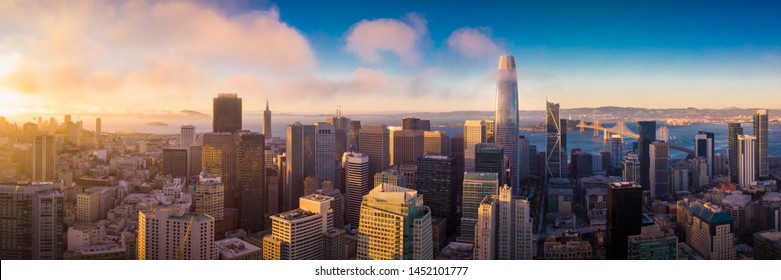Aerial View of San Francisco Skyline at Sunset, California, USA