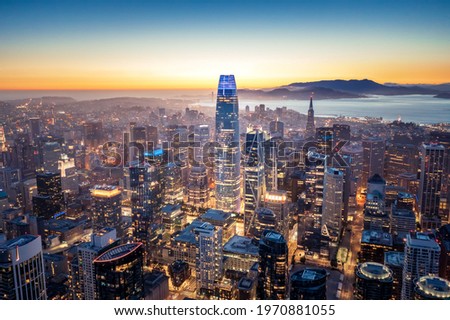 Aerial View of San Francisco Skyline at Night, California, USA