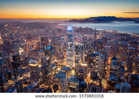 Aerial View of San Francisco Skyline at Night, California, USA