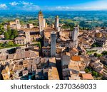 Aerial view of San Gimignano, a walled medieval hill town in the province of Siena, Tuscany, Italy

