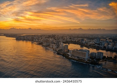 Aerial View of San Juan, Puerto Rico at Sunrise Sunset - Powered by Shutterstock