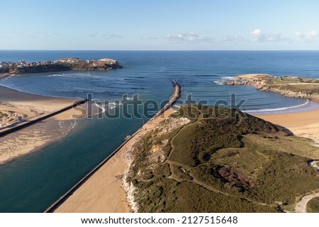 Aerial view of the San Martin de la Arena estuary, which divides the towns of Cuchia and Suances, in Cantabria.