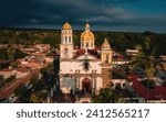 An aerial view of San Miguel Archangel of the Holy Spirit Parish in Comala, Mexico