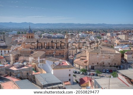 Aerial view of San Patricio Collegiate in Spanish town Lorca