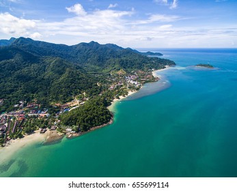 Aerial View Of Sand Beach, Turquoise Sea And Resorts On Koh Chang, Thailand