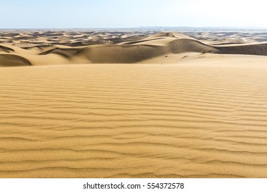 Aerial View With Sand Dunes On Maranjab Desert In Iran