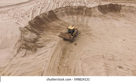 Aerial View Of Sand Quarry With Bulldozer