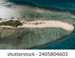Aerial view of the sand spit of the paradise island of Maltatayoc, Calamianes, Philippines.