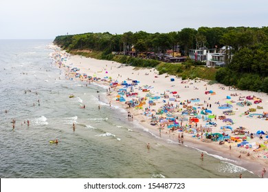 Aerial  View Of Sandy Polish Beach On Baltic Sea