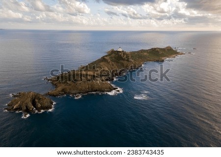 Aerial view of the Sanguinaires archipelago, Corsica, France.