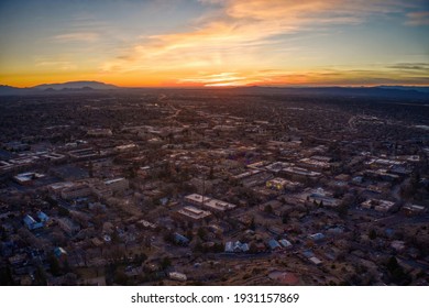 Aerial View Of Santa Fe, New Mexico At Dusk During Christmas